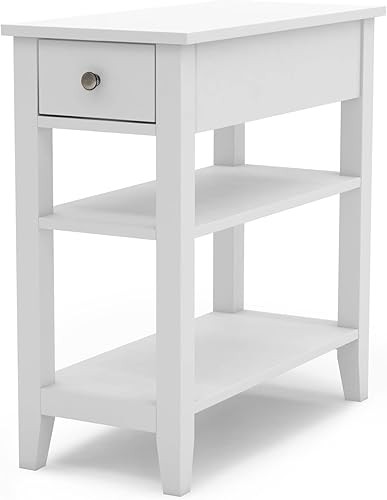 Miniatura 5 de ChooChoo Mesa auxiliar para sala de estar, mesa auxiliar estrecha con cajón y estante, mesa auxiliar de sofá de 3 niveles para espacio pequeño,