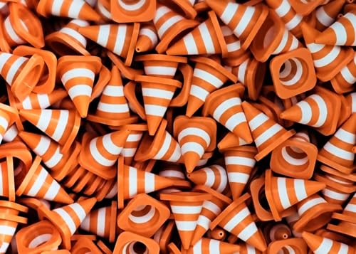 Image of 3D Printed Miniature Traffic Cones | Training Roadblock Signs | Minis | DIY Doll House Decor (Set of 10)