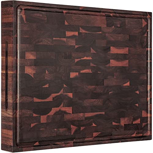 AZRHOM Extra Large Thick Walnut Wood End Grain Cutting Board 20x15x2 In, Wooden Butcher Block, Chopping Board For Kitchen with Juice Groove Handles Non-Slip Pats (Gift Box)