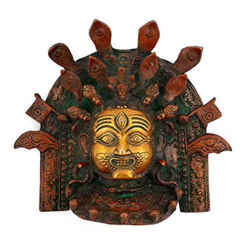 Collectible India Máscara de latón antiguo Mahakala para colgar en la pared, escultura religiosa Mahakal Lord Shiva para el hogar