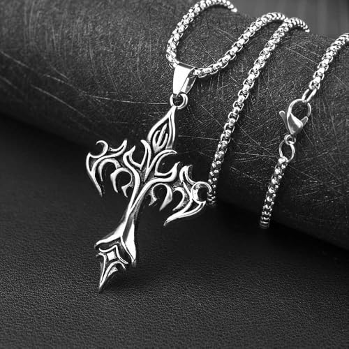Bling Queen Gothic Stainless Steel Flame Cross Pendant Necklace - Image 3