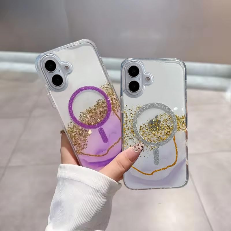 Image of mobistyle Compatible with iPhone 16 | Magentic Glitter Gradian Elegant | Camera Lens Protection Back Cover Case for Women Girls iPhone 16 (Purple)