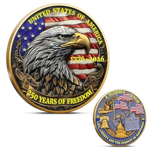 USA 250th Anniversary Commemorative Medal 1776-2026, America 250 Merchandise, American Eagle & US Flag, 250 Years of Freedom Collectible Coin, E Pluribus Unum Gift