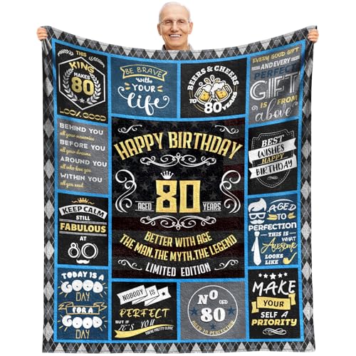 EQNWI 80th Birthday Gifts for Men Throw Blanket 60'x50', 80 Year Old Birthday Gifts for...