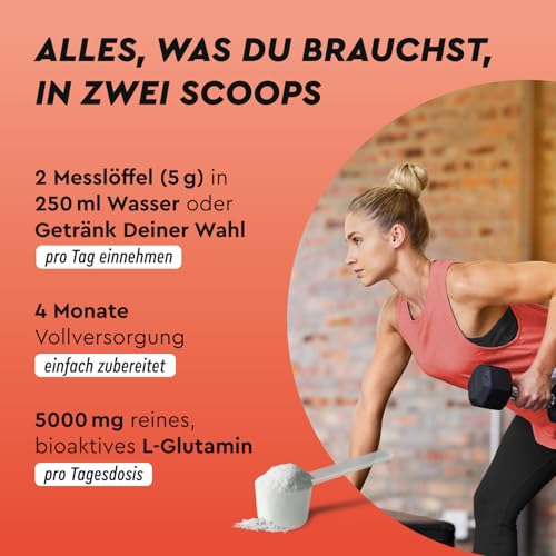 L-Glutamin Pulver 600g vegan - Geschmacksneutral - 5.000mg reines, bioaktives L-Glutamin pro Portion - 120 Portionen Vorrat - Hochdosiert & leicht löslich – Bild 3