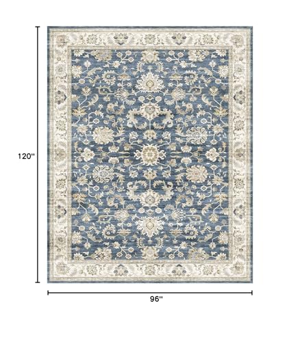 Image of WITSHOCK Washable Area Rug 8x10 Non-Slip Floral Play Room Carpet, Blue