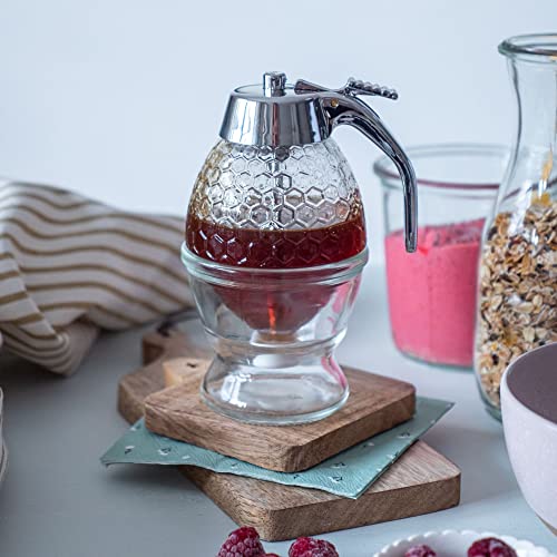 Foto von Contacto Honigdispenser Sirupdispenser, Sauberes, tropffreies Dosieren, mit praktischem Abstellgefäß, Pressglas, verchromte Kappe, Höhe 15 cm, Fassungsvermögen 200 ml