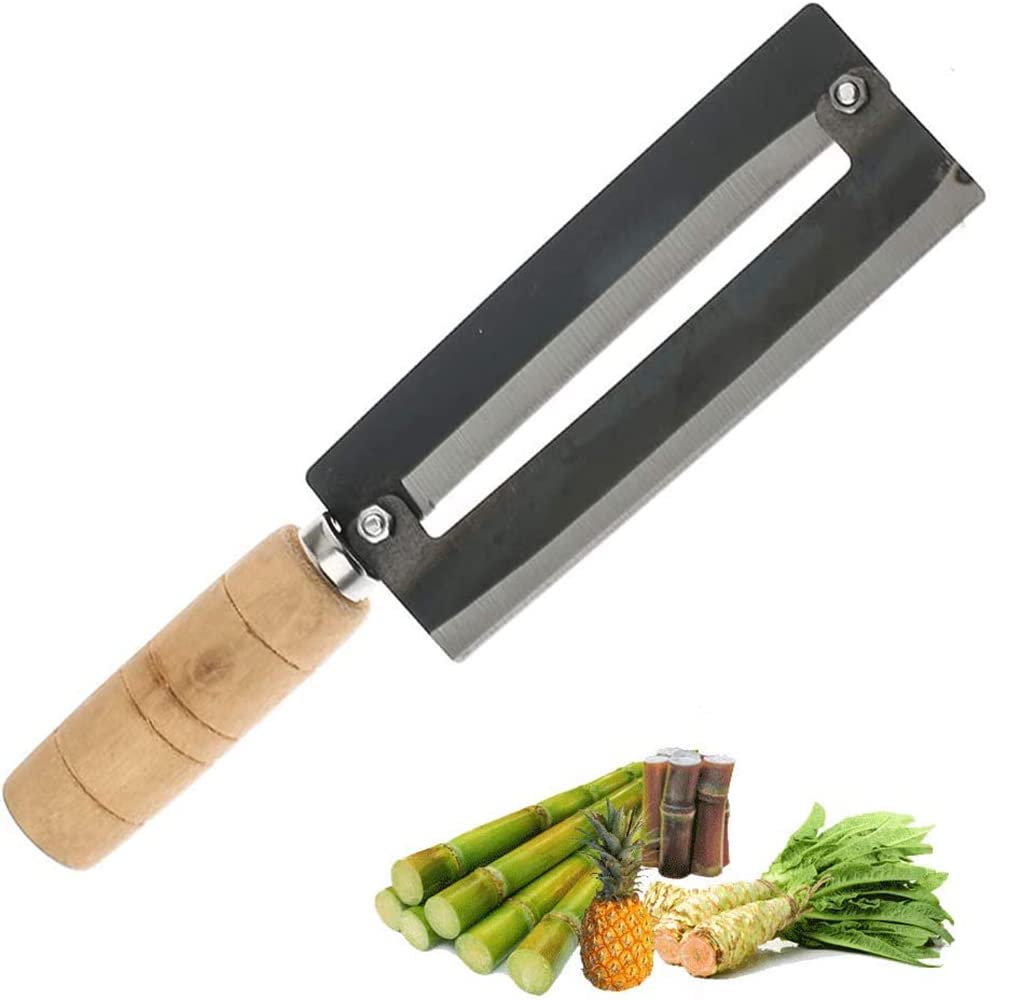 Sugar Cane Peeler Knife Sugarcane Peeling Kinves Pineapple Peeling Knife Artifact Planing Knife-Iron Blade Natural Non-Slip Wooden Handle