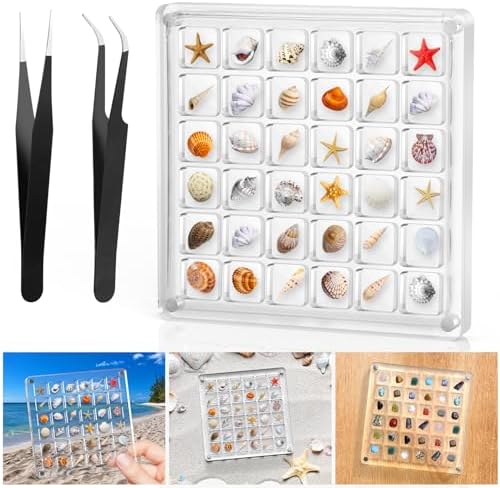 XANGNIER Acrylic Magnetic Seashell Display Box,Clear Sea Shell Display Box,Beach Magnet Storage Organizer Case for Seashell Diamond Beads,36 Grids,Transparent,1 Pack