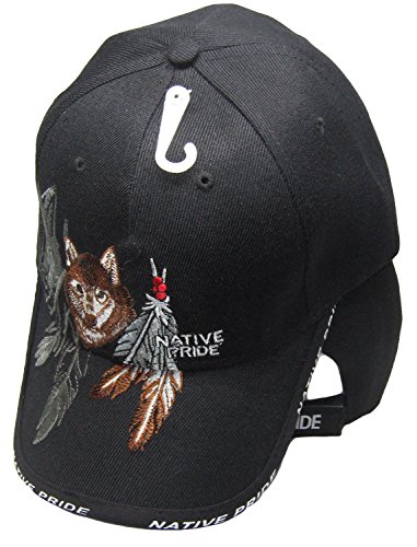 Gorra bordada negra con pluma y lobo miniatura 1