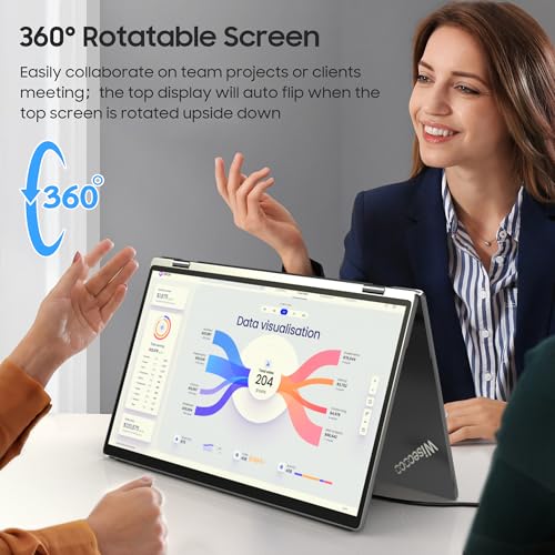 Image of wisecoco 15.6 inch Dual Screen Touch Portable Monitor for Laptop Screen Extender IPS 1080P 360Foldable Stacked Display with Kickstand HDMI USB-C for PC Laptop Windows Mac Driver-Free Flip S5+