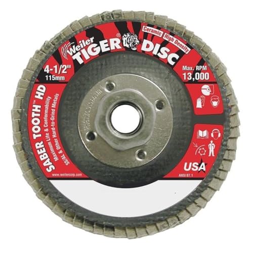 Image of Weiler 50135 Saber Tooth Arbor, 4-1 /2 inch Diameter, 80 Grit, Ceramic, Phenolic Backing, Flat High Density Abrasive Flap Disc
