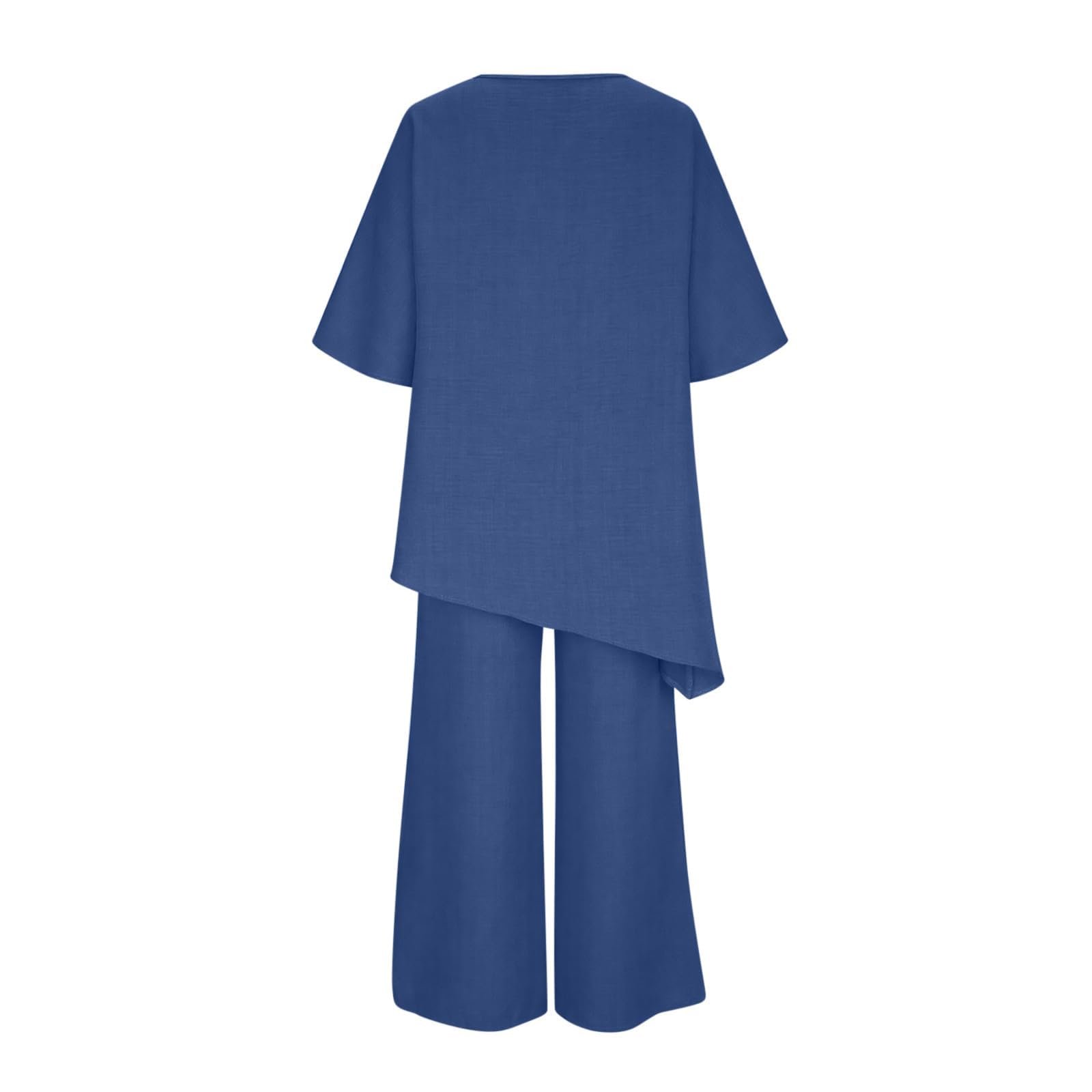 Generisch Completo da donna in cotone e lino con top a girocollo a maniche corte e pantaloni, elegante e casual per l'estate.