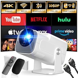 [App Integrada] 2024 Upgraded Proyector Portátil 1920x1080P Nativo 4K Supote ANSI Videoproyector Dual Control TV WiFi 6 BT5.2 180° Rotation HDMI/TV Stick/USB/PS5/Laptop, con Cable HDMI y Ratón Blanco
