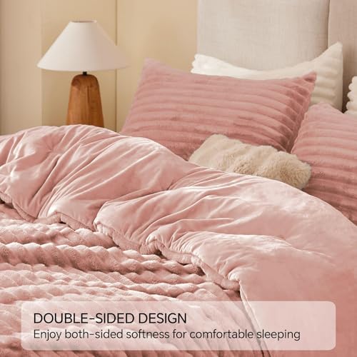 Image of BEDELITE Fleece Oversized Queen Comforter Set -Super Soft & Warm Fluffy Dusty Pink Bedding, Luxury Fuzzy Heavy Bed Set for All Season with 2 Pillow Cases
