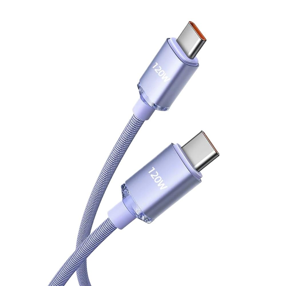 Cable de datos de carga súper rápida de 2/1,5/1/0,25 m (USB C a tipo C) con diseño trenzado (1,5 m, morado)