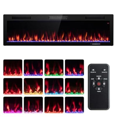 Tangkula 60 Inch Linear Electric Fireplace, Recessed & Wall-Mounted Fireplace Heater with Multi-Color Flame, 5-Level Brightness & 8H Timer, Remote Control, Ultra-Thin Fireplace, 750W/1500W (60 Inch)