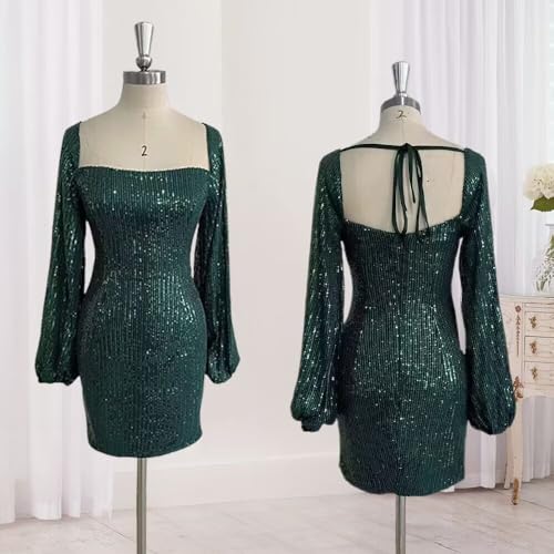 Sequin Short Homecoming Dress for Teens 2025 Sparkly Square Neck Prom Dresses Mini Cocktail Dress RO0794