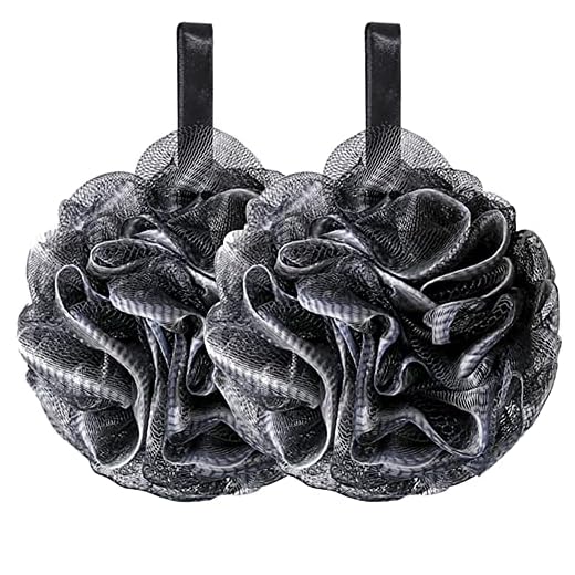 H·Aimee 2 st baddusch svamp exfolierande puff svamp duschskrubba nät kroppsborste boll för kvinnor män rengör huden svart (60 g/st)