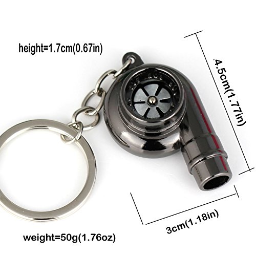 Image of maycom Creative Spinning New Chrome Polished Gunmetal Black Turbo Turbocharger Keychain Key Chain Ring Keyring Keyfob,make Whistle Sound