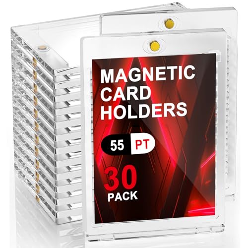 ToBeAce 55pt Magnetic Card Holders 30ct One Card Touch Holder for Trading Cards Baseball Card Protectors Hard Plastic Magnetic Thick Card Display Case for Sports Cards Game Cards