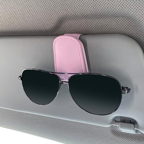 Image of KIWEN 2 Packs Sunglasses Holders for Car Visor, Magnetic Leather Glasses Eyeglass Clip for Car, Ticket Card Clip Sunglasses Mount, Car Visor Accessories Gadgets (2, Pink)