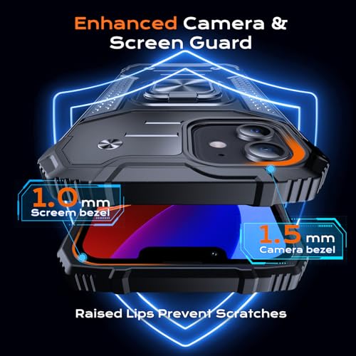 Image of Anqrp Heavy Duty Case for iPhone 12 Mini Case with Enhanced Ring Holder Grip Stand, Military Grade Shockproof Rugged Drop Protective Silicone Hard Slim iPhone 12 Mini Phone Case Cover, Matte Black
