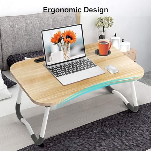 Image of Ardith Study Table Foldable Wooden Laptop Bed Tray Table, Multifunction Lap Tablet Desk with Cup Holder, Perfect for Eating Breakfast, Reading Book, Working, Watching Movie On Be (ADAS-12)