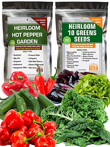 Most Popular Hot Pepper, Lettuce And Greens Seeds - Usa Grown, 100% Non-Gmo And Heirloom - Total 20 Individual Bags With Non-Gmo Heirloom Seeds For Planting Home Garden Outdoor, Indoor And Hydroponic #TOP27