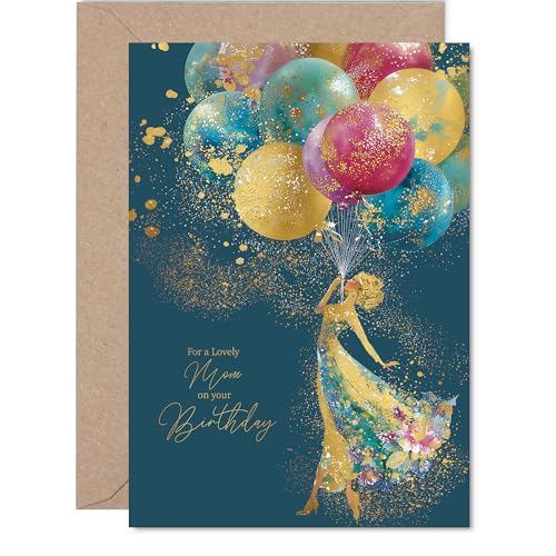 Carte d'anniversaire maman silhouette ballons dorés