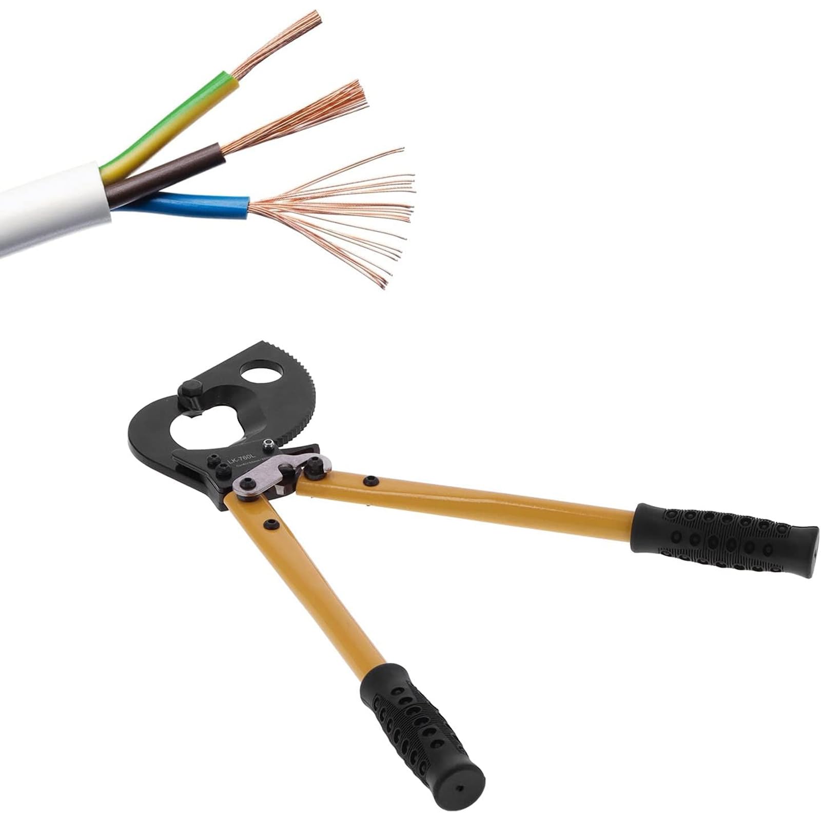 Przecinak do kabli z grzechotką, wytrzymały obcinacz do drutu stalowego do 500 mm², ręczne narzędzie ręczne z ergonomicznym antypoślizgowym uchwytem do drutu aluminiowego i wielożyłowego