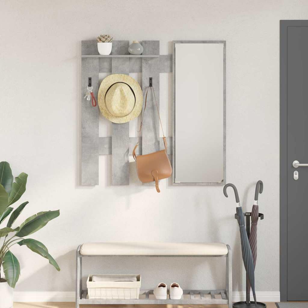 Appendiabiti da Parete Grigio Cemento in Legno 100x10x100 cm | Pannello attaccapanni moderno con ripiani a vista per ingresso e corridoio. Soluzione salvaspazio grigio cemento.