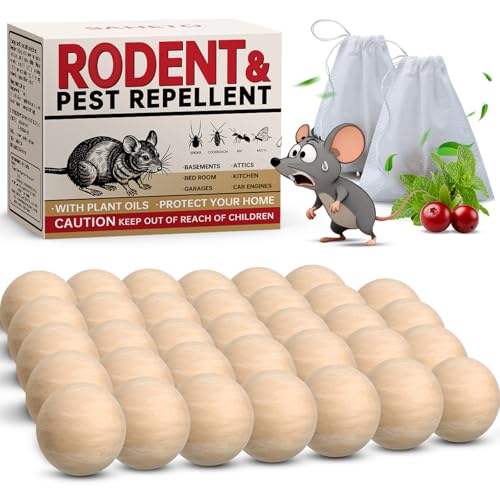 Mouse Repellent 35 Balls, Peppermint Rodent Repellent for Indoor & Outdoor Use, Long-Lasting Safe Mice Deterrent, Natural Effective Moth Balls for Rodent Control for Home, Car & Garden