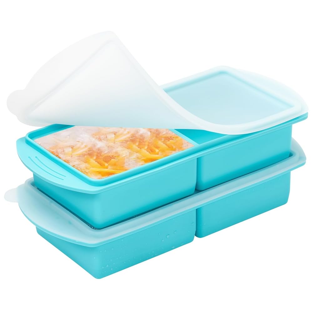 UDSKNV[KSL Silicone Soup Freezer Containers with Lid - 2 Pack Large Food Storage Trays for Batch Cooking, Broth, Sauce, and Ice