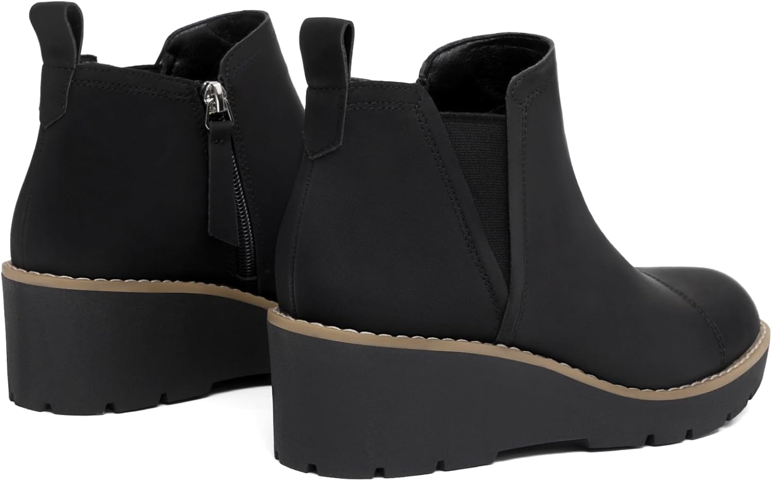 Athlefit Women's Wedge Chelsea Boots Platform Lug Sole Elastic Short Ankle Booties with Side Zipper - Image 5