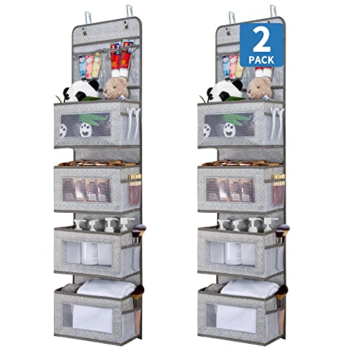 Image of JARLINK 2 Pack 5-Shelf Over Door Hanging Organizer, Wall Mount Storage for Bedroom, Clear Window and PVC Pocket for Storage Cosmetics, Stationery, Sundries, Silk Printing (Silver)