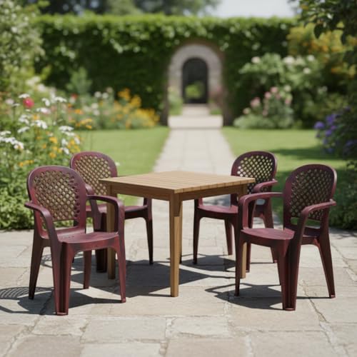 Image of Cello Crystal Armrest Plastic Chair with Matt Finish | Chairs for Living Room, Garden, Home Indoor and Outdoor Use (Colour: Rosewood, Set of 4)