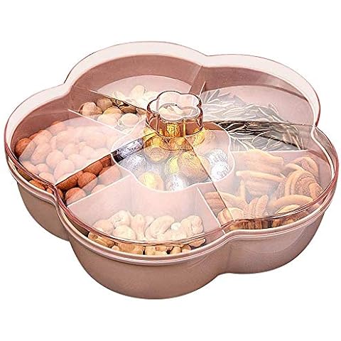 NINGWANG Storage Box, Flower Shape Tray with Lid,Nut Food Storage Box,Fruit Box Dry Fruit Container,Pink Cover