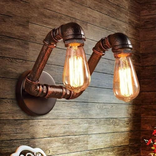 Genérico Apliques de pared de tubería de agua de granja retro Lámpara de pared industrial de 2 luces Lámpara de pared con luz de montaje en pared Compatible with tocador,lamparas de pared