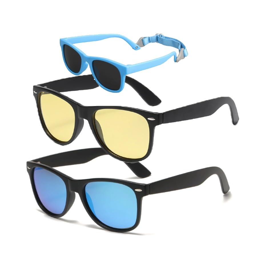 3 Pack Toddler Sunglasses Polarized With Strap For 0-2 Years Kids, UV Protective For The Whole Family (1 Kid+2 Adults)