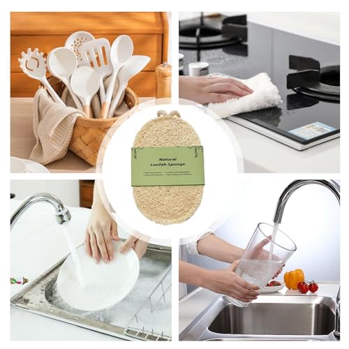 Loofah Dish Sponge - Kitchen Scrub Sponge for Washing Dishes, Reusable Scouring Pad Scrubber for Dishwashing, Pots Pans Cookware Stove Sink Bathroom Household Cleaning - imagen 5