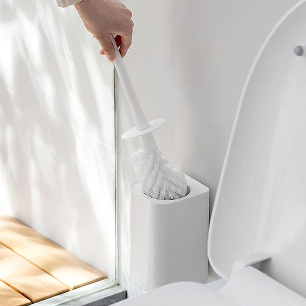 Toilet Brush Holder Long Handle Wall-Mounted Toilet Brush Holder Toilet Brush Dead Corner Cleaning Toilet Brush Pure White Bathroom Toilet Brush Set Toilet Brush Holders(B)