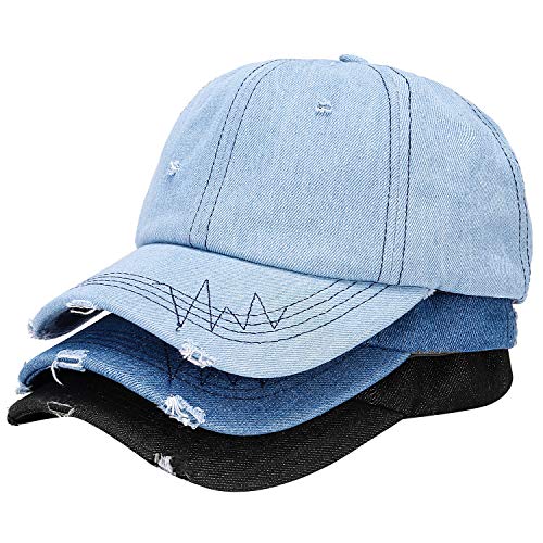 Meinicy 3 Pack: Vintage Distressed Washed Cotton Plain Baseball Cap, Retro Adjustable Dad Hats For Men/Women,Unstructured #TOP25