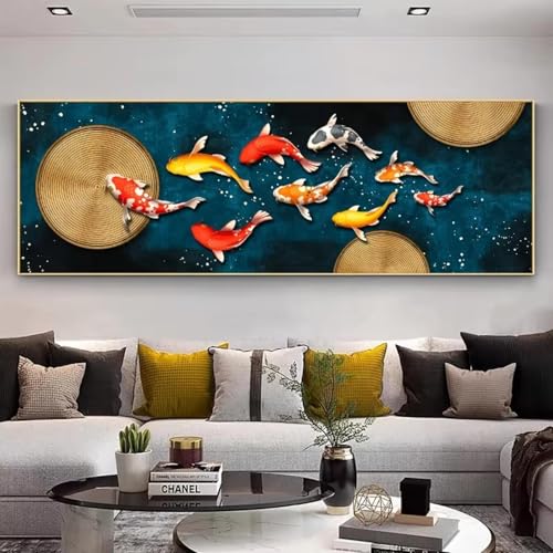 Grande peinture murale étang de lotus en toile haut de gamme 50x150cm