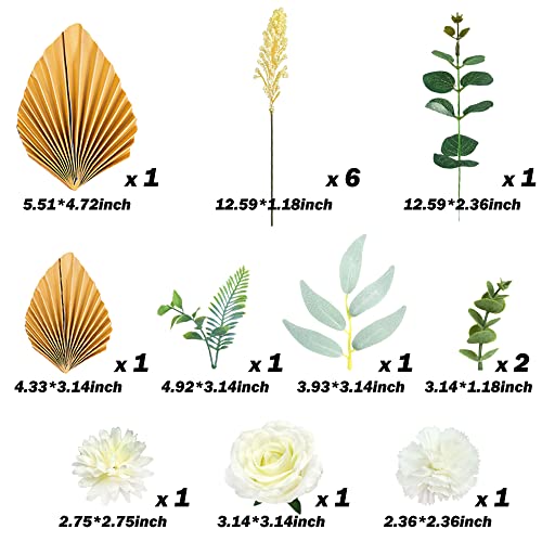 16 Pcs Boho Cake Topper Flower Cake Topper Gold Palm Leaves Cake Decorations With White Rose Carnation Tucalyptus Willow Leaves For Birthday Party Wedding Baby Shower Boho Themed Party Supplies #TOP1