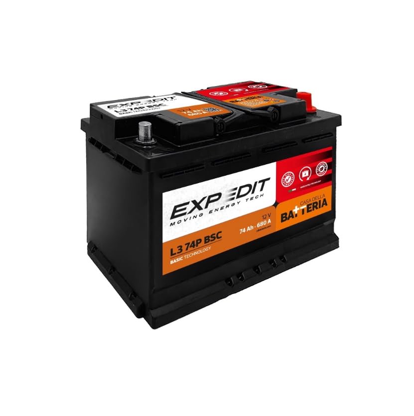 La Casa della Batteria Batteria Auto Expedit Moving Energy Tech Batteria 12v Batteria Auto 74Ah 680A L3 74P DX Dimensioni 27.8×17.5×19 cm Senza Manutenzione Pronta all'Uso Made in Italy