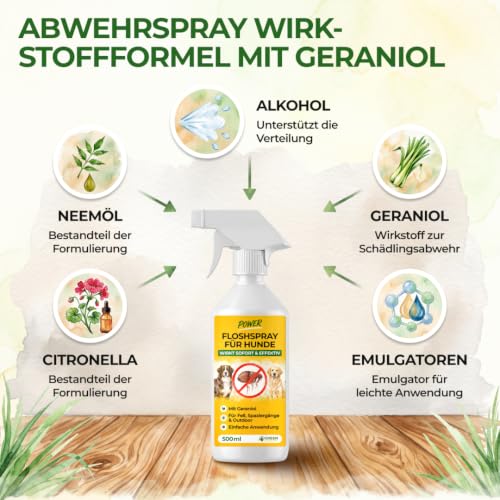GREEN GUARDIA Flohspray für Hunde – Sofortschutz gegen Flöhe, 500 ml
