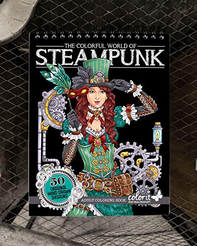 ColorIt Colorful World of Steampunk Adult Coloring Book - 50 Single-Sided Designs, Thick Smooth Paper, Lay Flat Hardback Covers, Spiral Bound, USA Printed, Steampunk-Inspired Pages to Color - Thumbnail 4