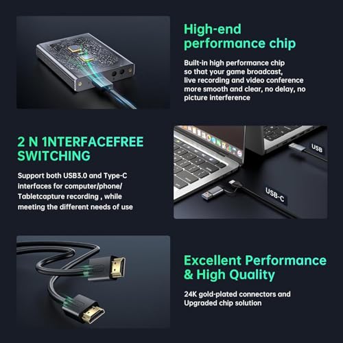 Image of MICROWARE 4K HDMI Video Capture Card with Loop-Out, USB 3.0, 1080P 60FPS /2K 30FPS, Audio & Video Streaming Capture Device for PS5, Switch, Camera, PC, Compatible with OBS