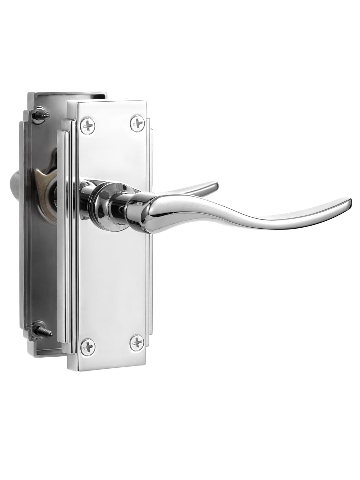 SORWDUERM 1 Pair Hanoverian Scroll Polished Chorme Internal Door Handles,Short Latch Lever Set for Interior Wooden Doors,Fits Standard UK Door,Zinc Alloy